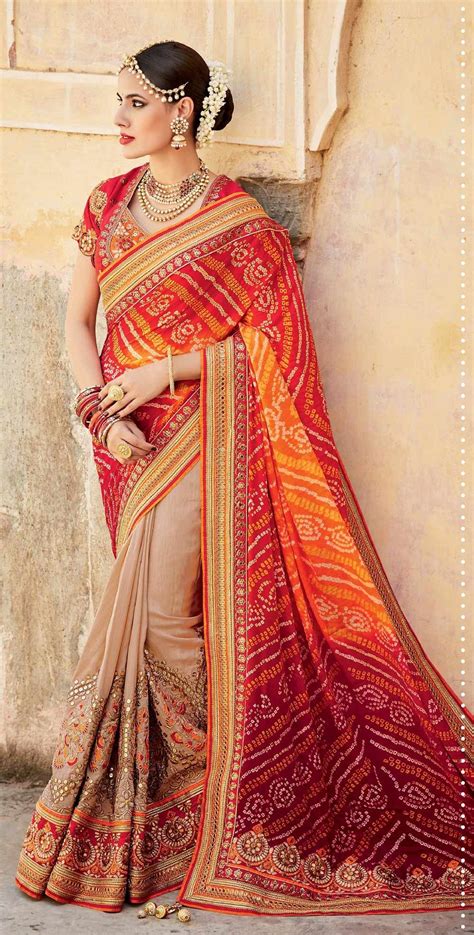Rajasthani Bandhani Tussar Silk Multi Shaded Pallu With Heavy