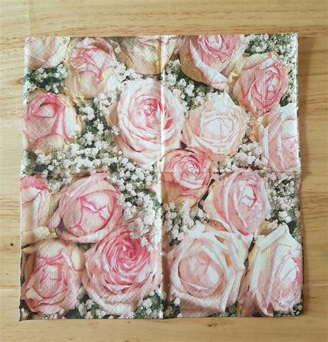 Paper Napkins For Decoupage Set Of 4 Pink Roses Shabby Chic Etsy