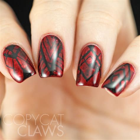 Copycat Claws Sunday Stamping Red And Black Nails