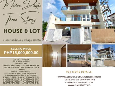 Modern Design 3 Storey House And Lot In Greenwoods Cainta Rizal House
