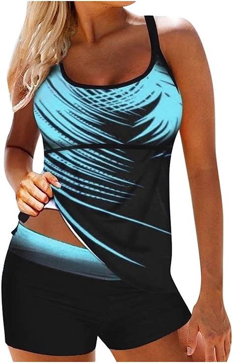 Bhsj Swimsuit For Women Plus Size Strappy Back Tankini Two Piece Swimwear Digital Print