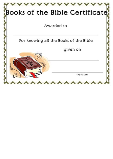 Books Of The Bible Certificate Printable Pdf Download