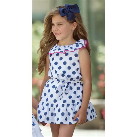 Miranda 2019 Spring Summer Girls White Navy Polka Dots Dress Style 25