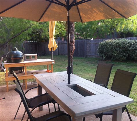 A backyard canopy patio awning. Patio Table with Built-in Beer/Wine Coolers | Ana White
