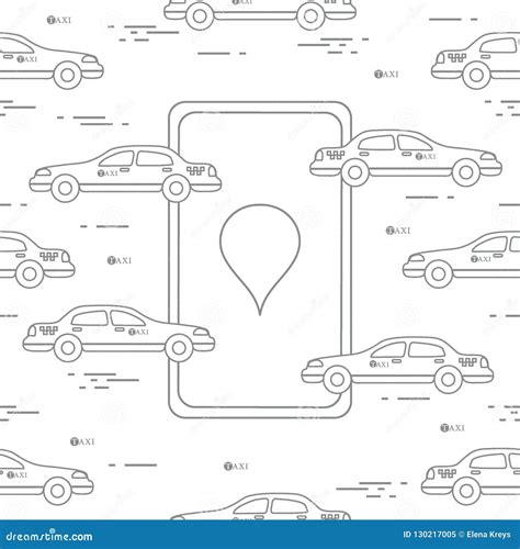 Taxi Pattern With Taxi Mobile App Stock Vector Illustration Of City