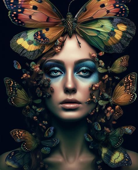 Premium Ai Image A Woman With Butterflies On Her Face