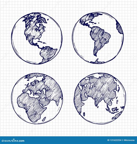 Globe Sketch Map World Hand Drawn Globe Earth Circle Concept