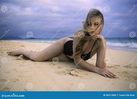 Girl Lounging On The Sand Stock Photo Image Of Solo