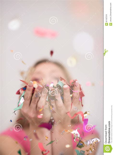 Woman Blowing Confetti In The Air Stock Image Image Of Girl Isolated