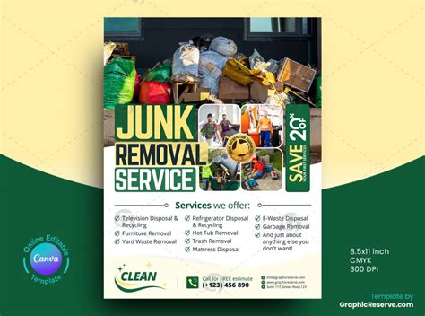 Clean Junk Removal Service Flyer Canva Template Graphic Reserve