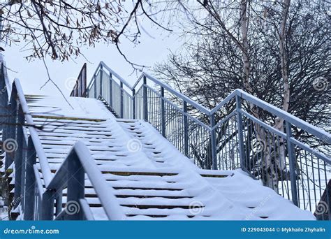 Winter White Snow Covered The Footbridge Stock Photo Image Of Snow