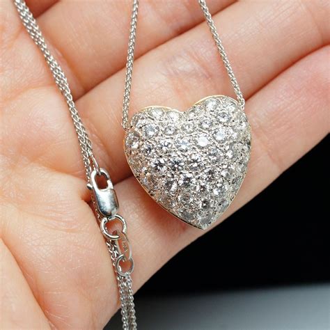 Big Pave Set Diamond Heart Pendant With 14k White Gold