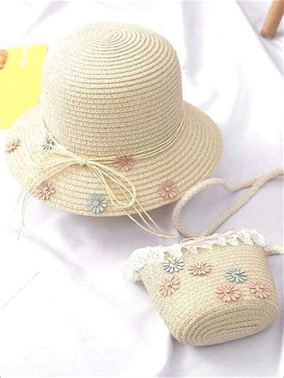 Girls Flower Embellished Straw Hat With Matching Purse Mia Belle Girls
