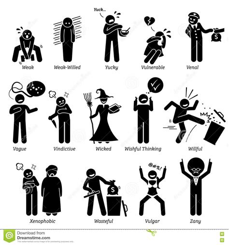 Negative Personalities Character Traits Clipart Stock