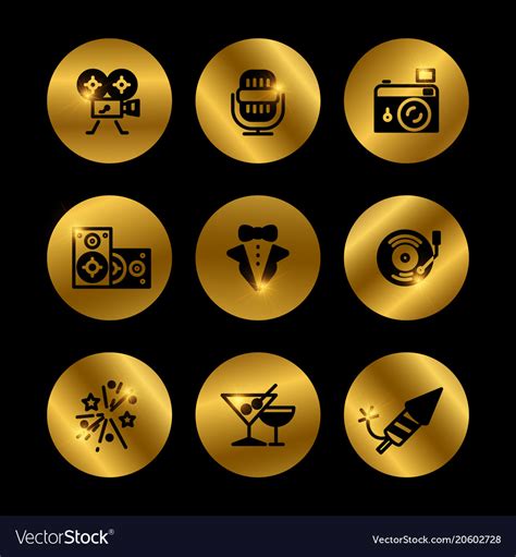 Event Party Award Black And Gold Icons Royalty Free Vector