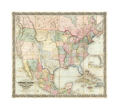 Map Of The United States Of America C1848 Art Print J H Colton