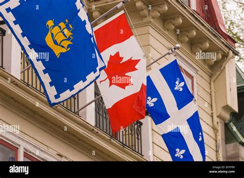 Quebec City Quebec Canada National And Regional Flags On Display In
