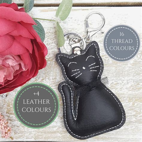 Black Cat Keychain Cat Leather Keyring Kitty Bag Pendant Cat