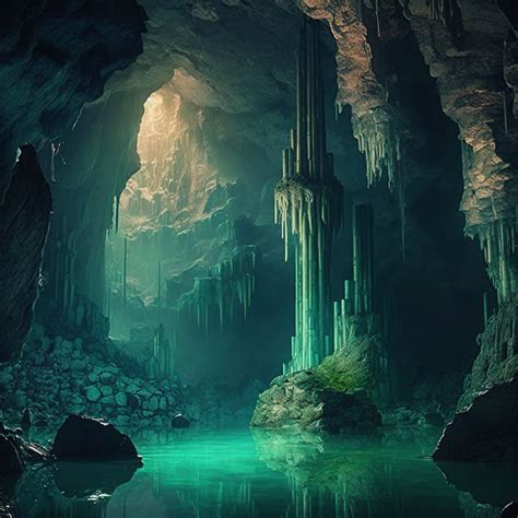 Caves Of The Deep Cavern Underground Emerald Teal Lake Etsy