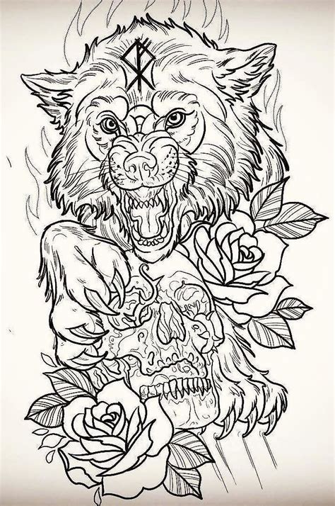 Wolf Tattoo Line Drawing