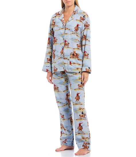 Pj Salvage Cowgirl Printed Flannel Pajama Set Dusty Blue S Flannel