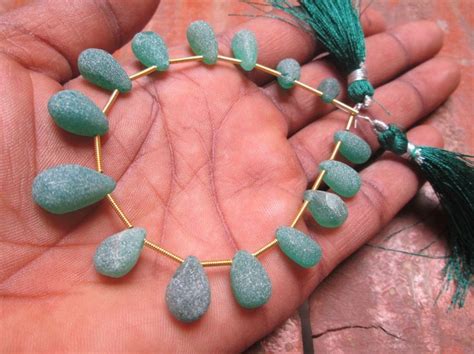 Full Strand Green Onyx Forsted Matte Finished Drops Briolette Beads