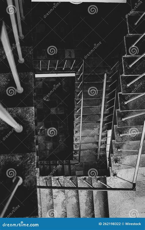 Overhead Shot Of A Rectangular Spiral Staircase Of An Old Building In