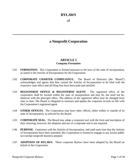 Non Profit Bylaws Template