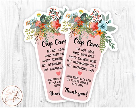 Flower Cup Care Tumbler Instructions Care Card Png Pdf Ready Etsy