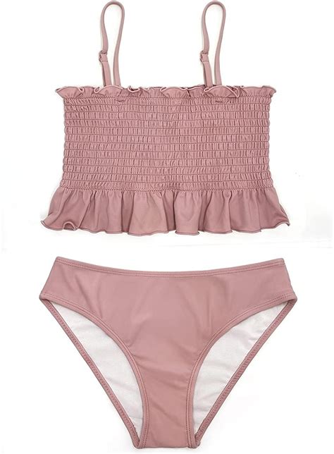 Buy Shekini Girls Bathing Suit Ruffle Trim Bandeau Bikini Shirred
