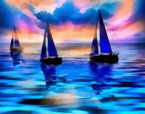Sailing At Sunset By Anthony Caruso Boat Art Amazing Paintings Fine