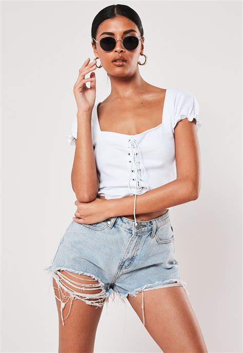 White Lace Up Milkmaid Crop Top Sponsored Lace Sponsored White