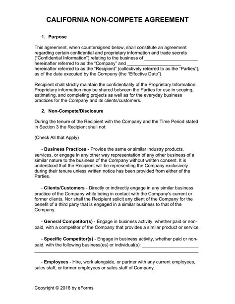 Free California Non Compete Agreement Template Pdf Word Eforms