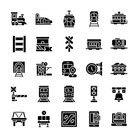 Set Of Railway Icons With Glyph Style 3361325 Vector Art At Vecteezy