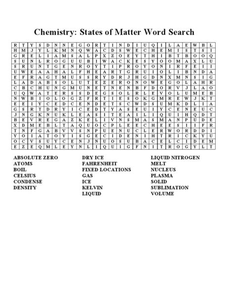 Chemistry States Of Matter Word Search Worksheet For 6th 8th Grade