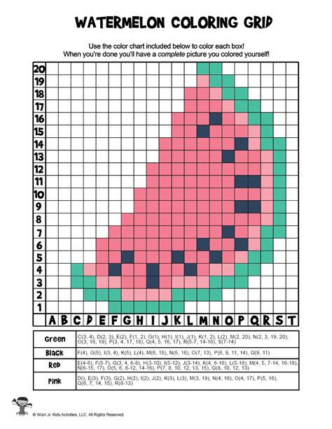 Summer Watermelon Grid Coloring Page Answer Key Woo Jr Kids