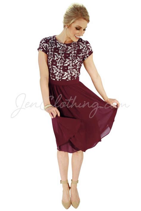 Olivia Lace Chiffon Modest Dress In Wine Modest Formal Dresses