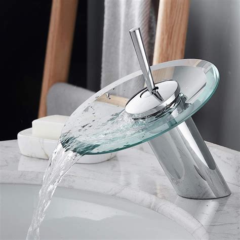 Roddex Waterfall Bathroom Sink Faucet Solid Brass Glass One Handle
