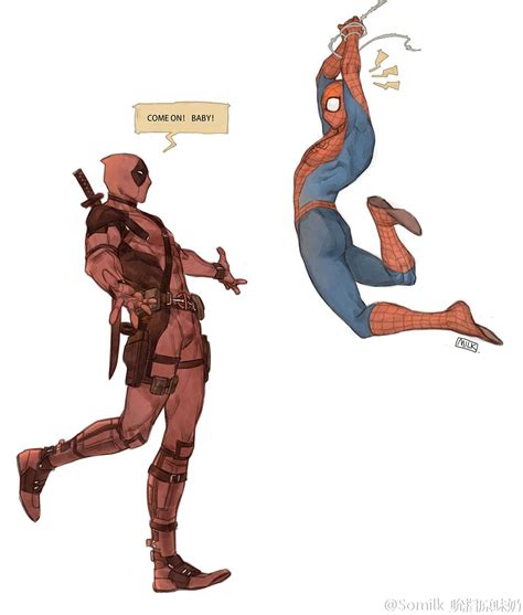Deadpool X Spiderman Somilk吮指原味奶 Смешные мстители Мультфильмы