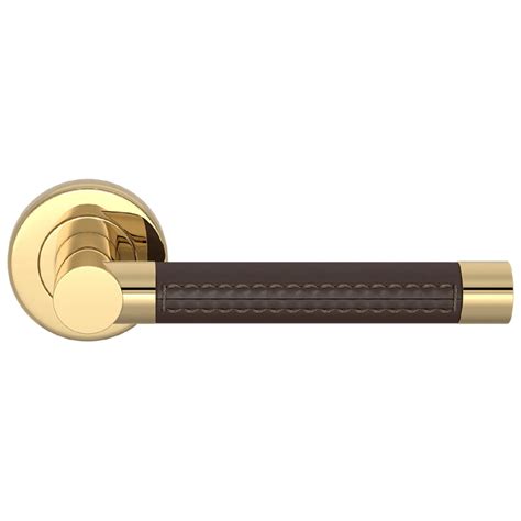 Turnstyle Design Door handle - Chocolate leather / Polished brass ...