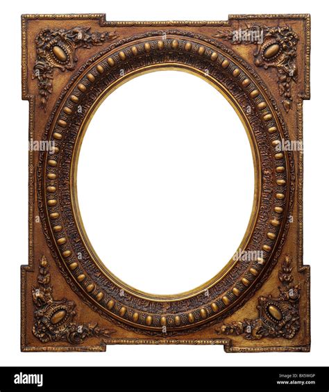 Wooden Photo Frame Oval Vintage Golden Isolated With Clipping Path