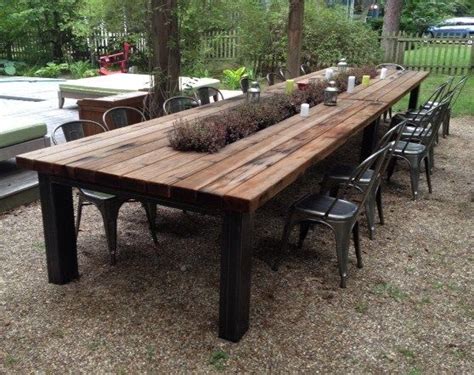 Outdoor Redwood Dining Table With Galvanized Middle Trough And Steel