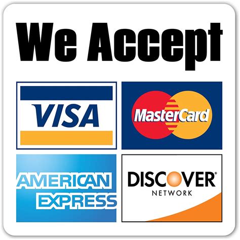 We Accept Major Credit Cards Amex Mastercard Visa Discover
