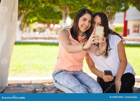 Best Friends Taking A Selfie Stock Photo Image Of Smartphone Social