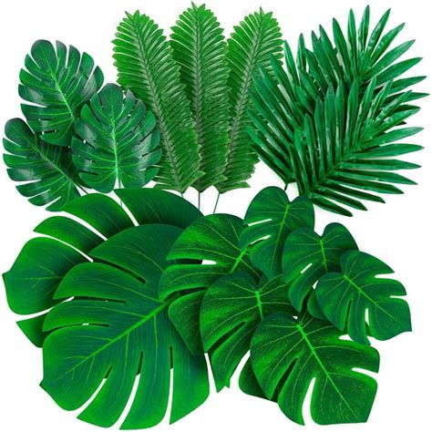 Palm Leaves Artificial Tropical Monstera 60pcs 6 Kinds Large Small