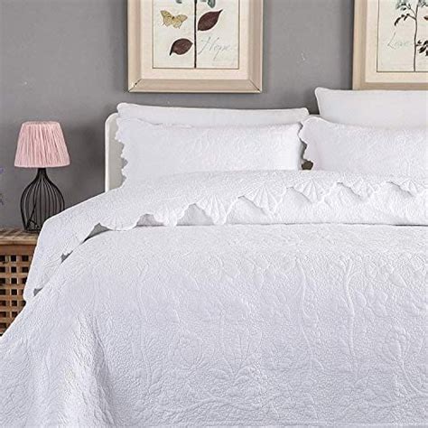 Brandream White Quilts Set Queen King Size Coverlet Farmhouse Bedding