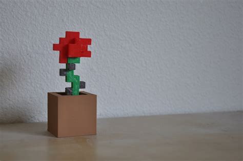 The Original 4 Inch Minecraft Style Rose 3d Printed Hand Painted Flower