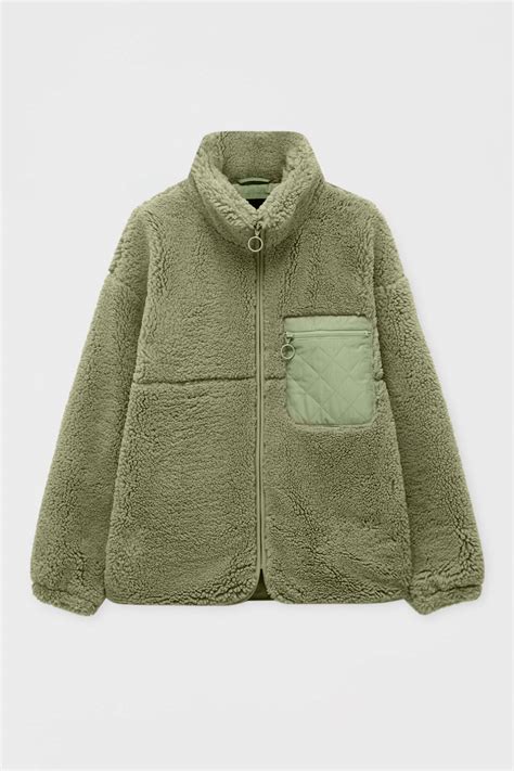 Pull And Bear Coloured Faux Shearling Jacket