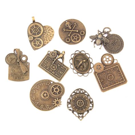 9pc Retro Vintage Steampunk Charm Gear Jewelry Pendant Necklace
