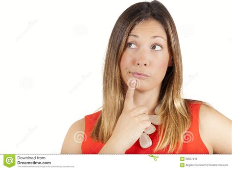 Doubt Thinking Female Decision Expression Woman With Finger On Lips